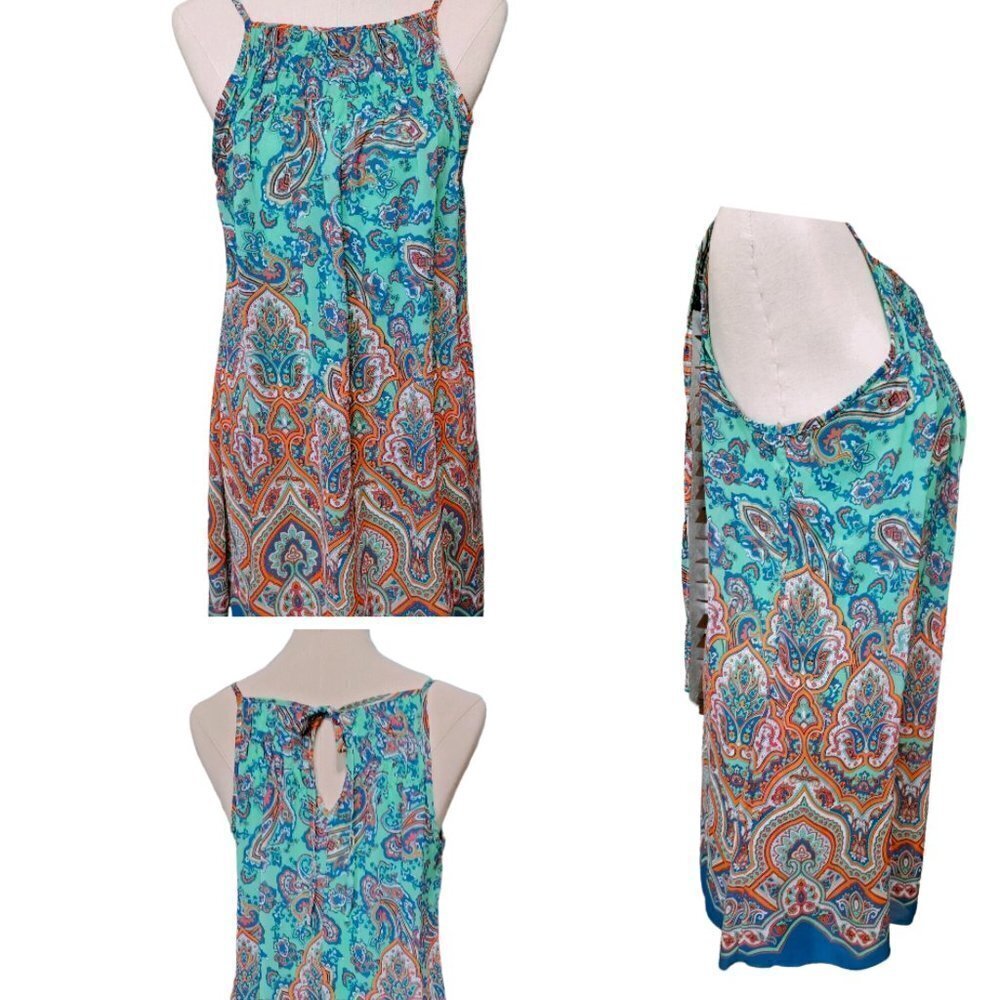 (#623) My Michelle Teal Floral Western Mini Dress Size Medium